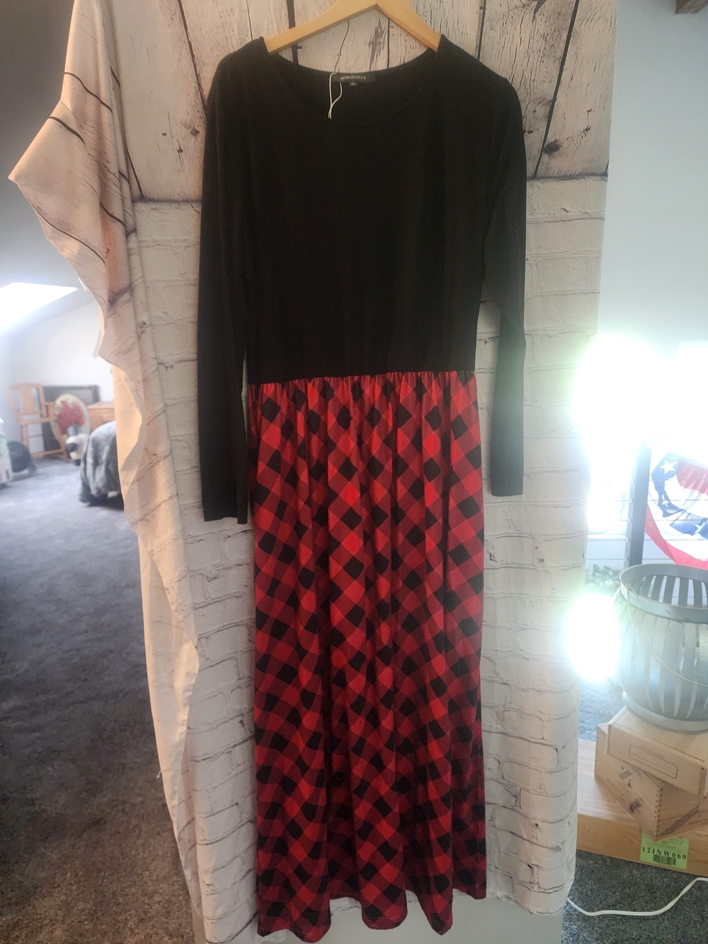Women’s Black Top Red Buffalo Plaid Maxi Dress